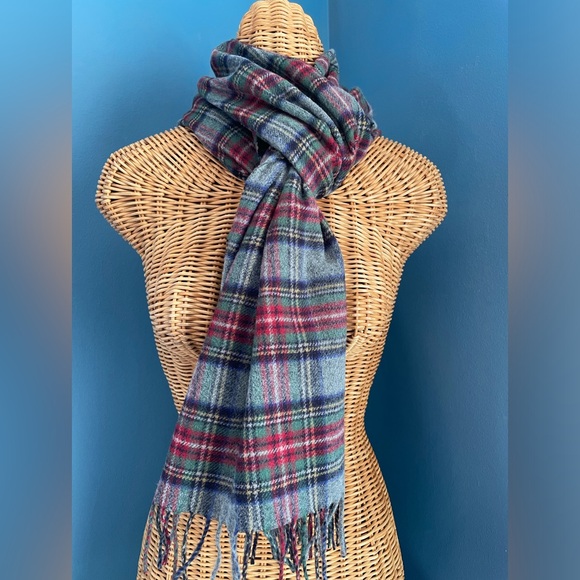 Abercrombie & Fitch Other - Abercrombie & Fitch Wool Blend Classic Plaid Scarf Grey Red Green Blue Fringe